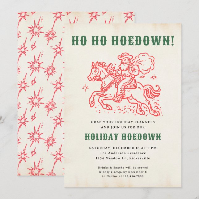 Holiday Hoedown Retro Spaß Weihnachten Weihnachten Einladung (Vorne/Hinten)