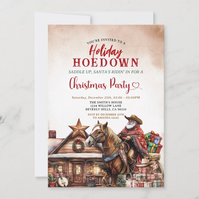 Holiday Hoedown Western Christmas Santa Cowboy Einladung (Vorderseite)