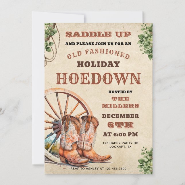 Holiday Hoedown, Western Invite, Christmas Cowboy Einladung (Vorderseite)