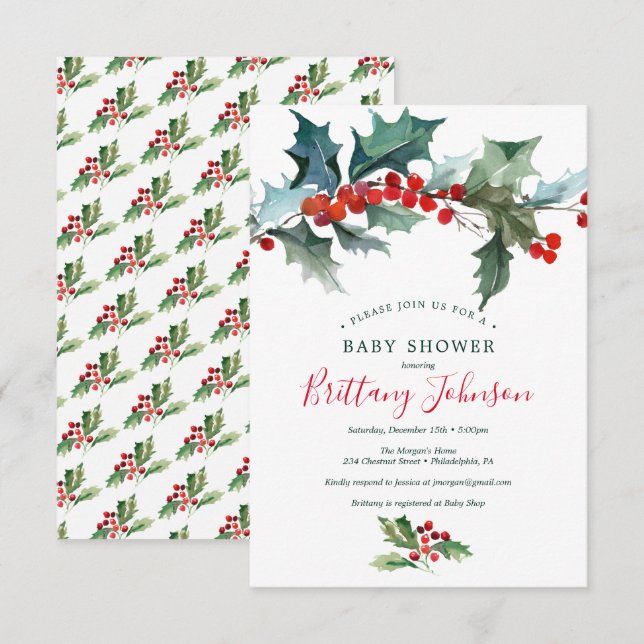 Holiday Holly Baby Dusche Einladung (Vorne/Hinten)