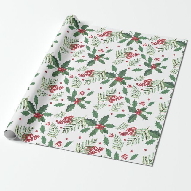 Holiday Holly & Berries - Groß Geschenkpapier (Ungerollt)