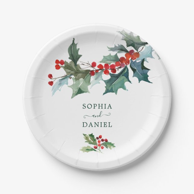 Holiday Holly Christmas Wedding Paper Teller (Vorderseite)