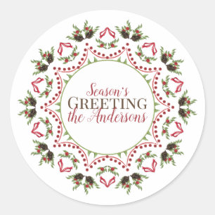 Holiday Holly Circle Mandala Weihnachten Runder Aufkleber