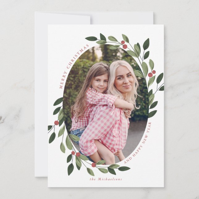 Holiday Holly Foto Card Einladung (Vorderseite)