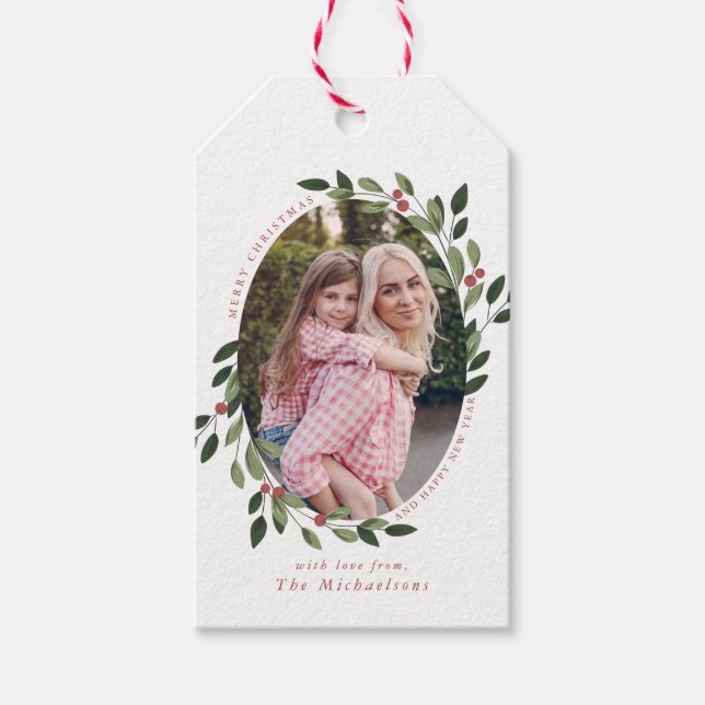 Holiday Holly Foto Geschenktasten Geschenkanhänger (Vorderseite)