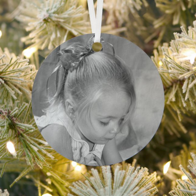 Holiday Holly Monogram Foto Personalisiert Elegant Ornament Aus Metall (InSitu)