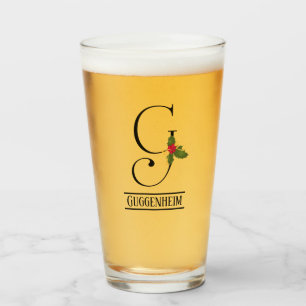 Holiday Holly Monogram G Personalisiert Beer Glas