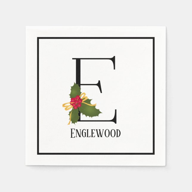 Holiday Holly Monogram Letter E Personalisiert Pap Serviette (Vorderseite)