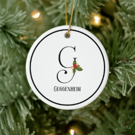 Holiday Holly Monogram Letter G Personalisiert Keramik Ornament
