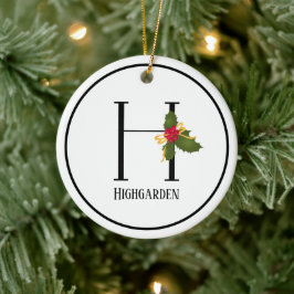 Holiday Holly Monogram Letter H Personalisiert Keramik Ornament
