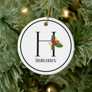 Holiday Holly Monogram Letter H Personalisiert Keramik Ornament