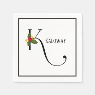 Holiday Holly Monogram Letter K Personalisiert Pap Serviette