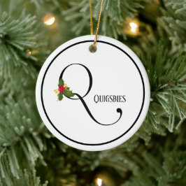 Holiday Holly Monogram Letter Q Personalisiert Keramik Ornament