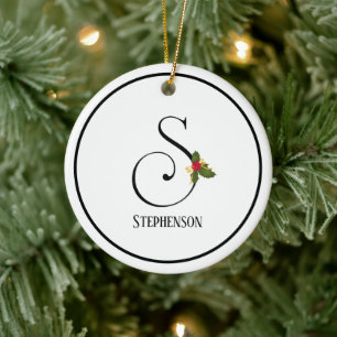 Holiday Holly Monogram Letter S Personalisiert Keramik Ornament