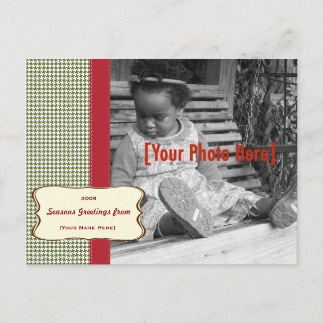 Holiday Houndstooth Foto Card Feiertagspostkarte (Vorderseite)
