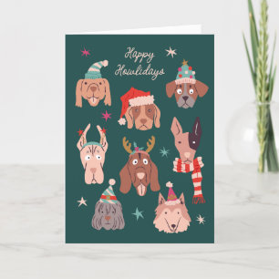 Holiday Howls Weihnachtshunde Grüne Grußkarte Feiertagskarte