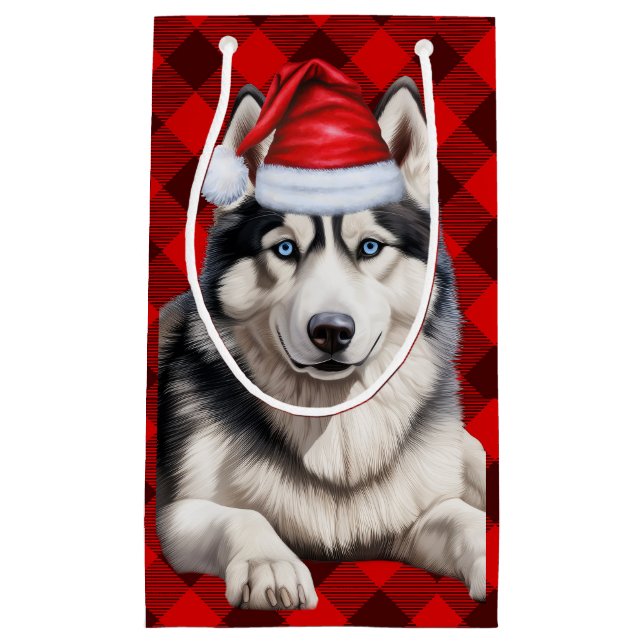 Holiday Husky Dog Red Buffalo Karierte Weihnachten Kleine Geschenktüte (Vorderseite)