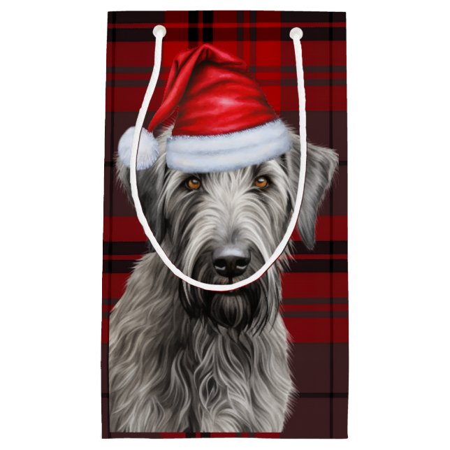 Holiday Irish Wolfhound Dog Red Plaid Christmas Kleine Geschenktüte (Vorderseite)