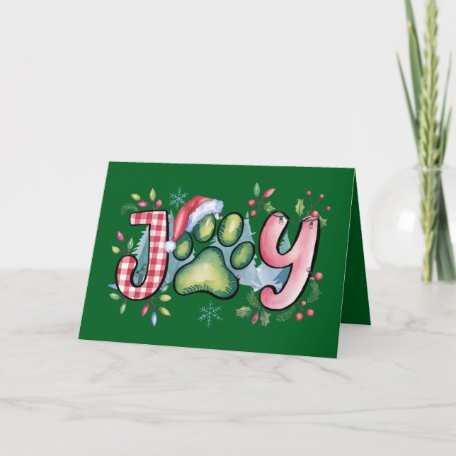 Holiday Joy Pet Paw Frohe Weihnachtskarte Grün Einladung (Vorderseite)