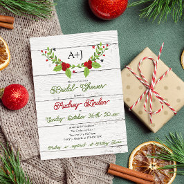 Holiday Joy Poinsettia Wood Brautparty Invitati Einladung