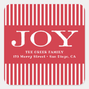 Holiday Joy Rot und Weiße Streifen Quadratischer Aufkleber