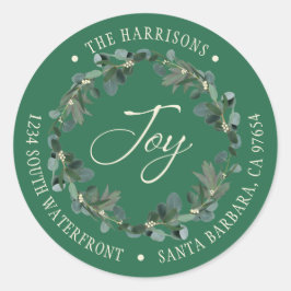Holiday Joy Wreath Green Rücksendeadresse Runder Aufkleber