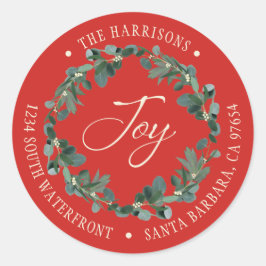Holiday Joy Wreath Red Rücksendeadresse Runder Aufkleber