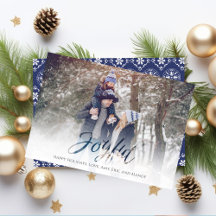 Holiday Joyful Script Blue White Snowflake 1 Foto