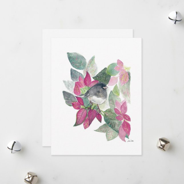 Holiday Junco Bird Art Feiertagskarte (Vorderseite/Rückseite Beispiel)