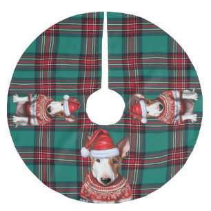 Holiday Kariert Bull Terrier Dog Weihnachten Polyester Weihnachtsbaumdecke