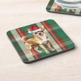 Holiday Kariert Tan Chihuahua Santa Dog Getränkeuntersetzer