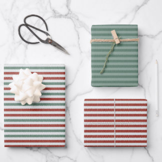 Holiday Knitted Sweater Stripes (red and green) Geschenkpapier Set
