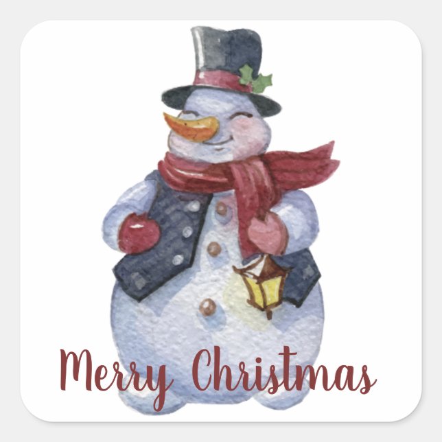 Holiday Lächeln Snowman Anpassbar Quadratischer Aufkleber (Vorderseite)