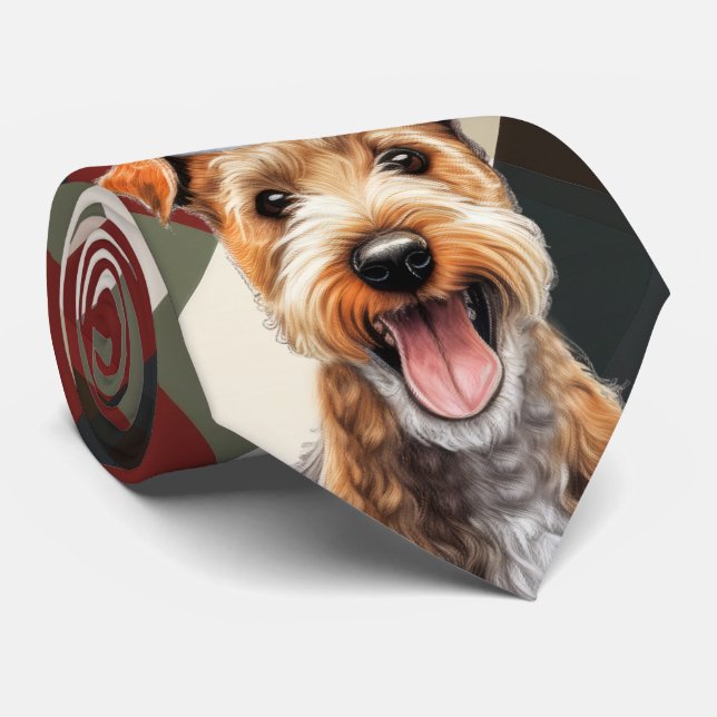 Holiday Lakeland Terrier Red Green Karierte Weihna Krawatte (Gerollt)