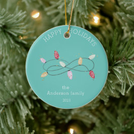 Holiday Lights - farbenfrohe Happy Holidays Foto Keramik Ornament