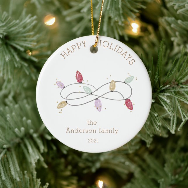 Holiday Lights - farbenfrohe Happy Holidays Foto Keramik Ornament (Baum)