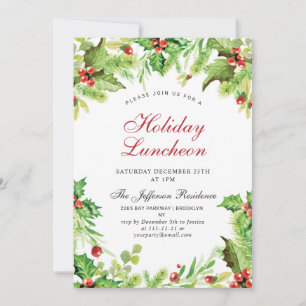 Holiday Luncheon Red Holly Berry Weihnachten Einladung