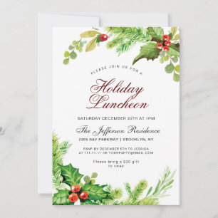 Holiday Luncheon Red Holly Berry Weihnachten Einladung