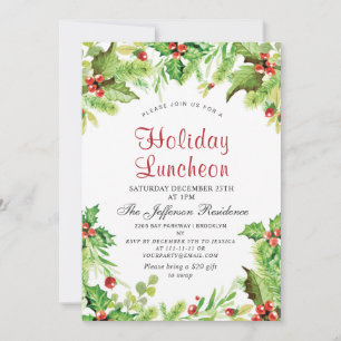 Holiday Luncheon Red Holly Berry Weihnachten Einladung
