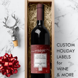 Holiday MAGIC Burgundy Blush Watercolor Monogram Weinetikett