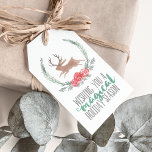Holiday Magic | Woodland Jackalope Christmas Geschenkanhänger<br><div class="desc">Fügen Sie Ihren Geschenken mit diesen lustigen Tags eine kleine Urlaubsmagie - und eine gute Dosis Launen - hinzu. Das mythische Jackalope ist in sanften, subtilen Wasserfarben gehalten und von einem Lorbeervogel aus grünen botanischen Blätter und urlaubserroten Blume umgeben. "Möchten Sie eine magische Urlaubssaison" wird unten in handgeschriebenem Text gedruckt....</div>