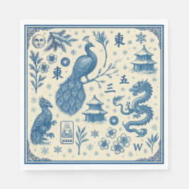 Holiday Mahjong Toile Napkins  Serviette