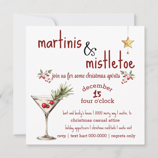 Holiday Martini und Mistletoe Party Einladung (Vorderseite)