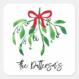 Holiday Mistletoe Name Festive Red Green Kiss Quadratischer Aufkleber
