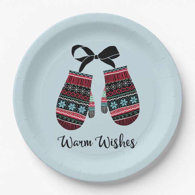 Holiday Mittens Warm wünscht Weihnachts-Teller Pappteller (Vorderseite)