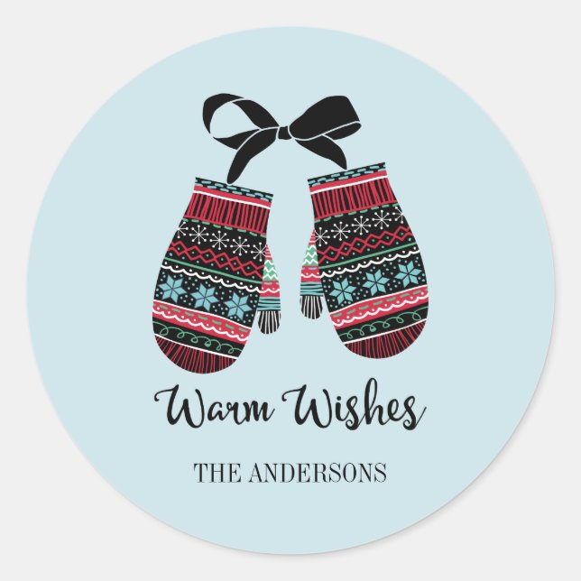 Holiday Mittens Warmes wünscht Weihnachtsaufkleber Runder Aufkleber (Vorderseite)