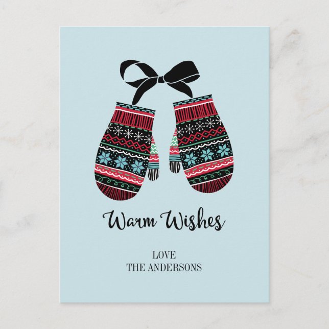 Holiday Mittens Warshes wünscht Weihnachten Postka (Vorderseite)