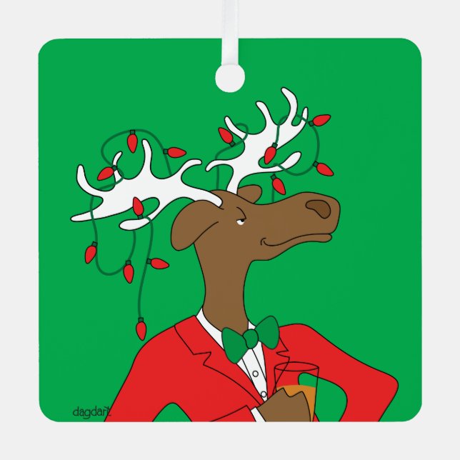 Holiday Moose Ornament Aus Metall (Vorderseite)