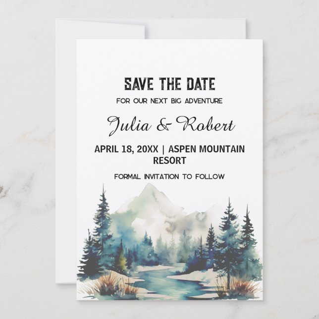Holiday Mountain Pine Tree Save the Date Einladung (Vorderseite)