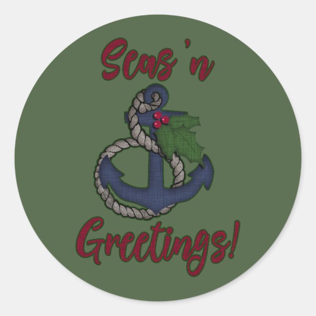 Holiday Nautical | Seas 'n Grüße Runder Aufkleber (Vorderseite)